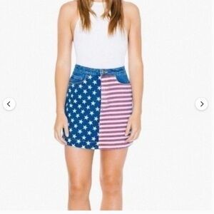 American Apparel Blue and Pink Stars & Stripes Denim Mini Skirt NWOT. xs